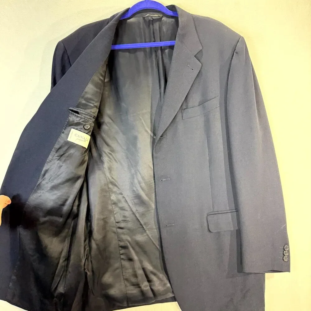 CANALI Proposta Mens Navy Blue Wool Blazer Jacket‎ Made in Italy Size 54 L